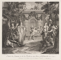 KG 12955
<br/>
Entrée van liefde en rijkdom op het huwelijk van Gamache.
<br/>
<em>Hortemels, Maria Magdalena (1686-1767 ca)</em>